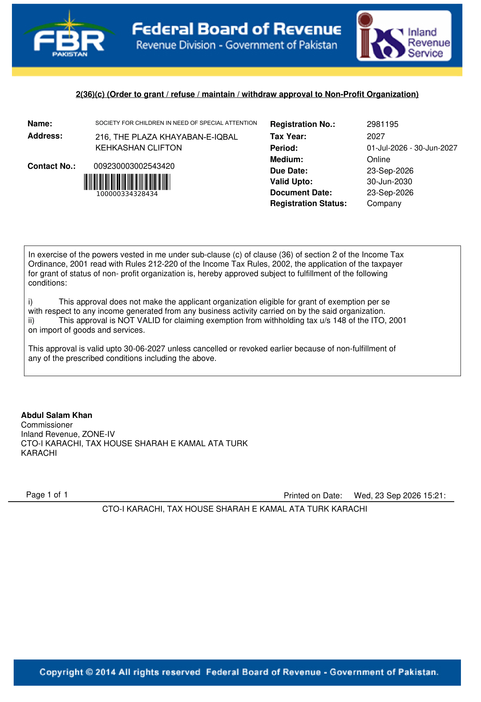 SCINOSA 236 Tax exemption 2026-2027-1